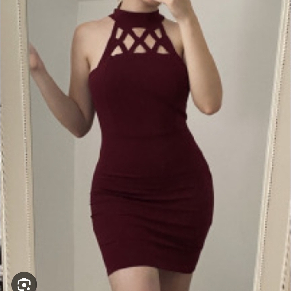 Nwt Elegant Halter Mini Dress in Rich Burgundy